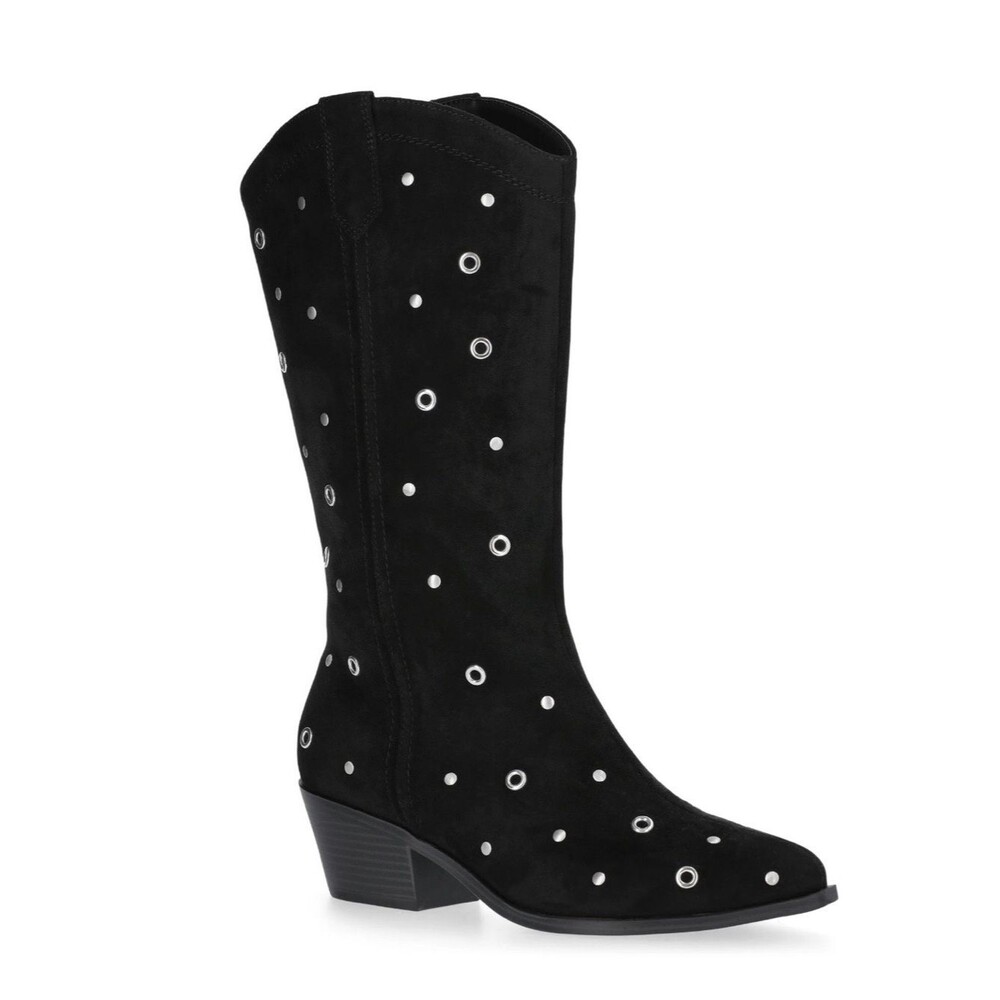 Black Western Stud Grommet Faux-Suede Women's 8 Heeled Boots